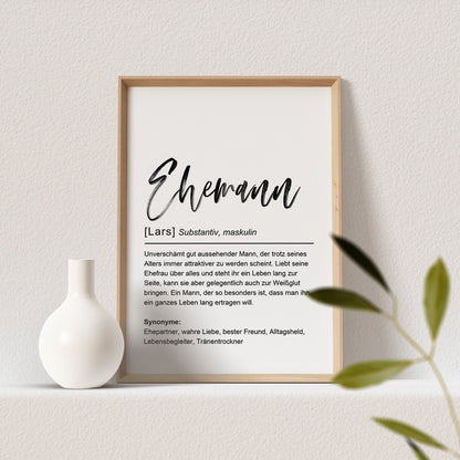Ehemann Definition Poster Personalisierbar Hochzeit Bräutigam Hochzeitstag Geschenk Hochzeitsgeschenk
