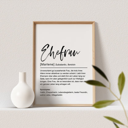 Ehefrau Definition Poster Personalisierbar Hochzeit Braut Hochzeitstag Geschenk Hochzeitsgeschenk