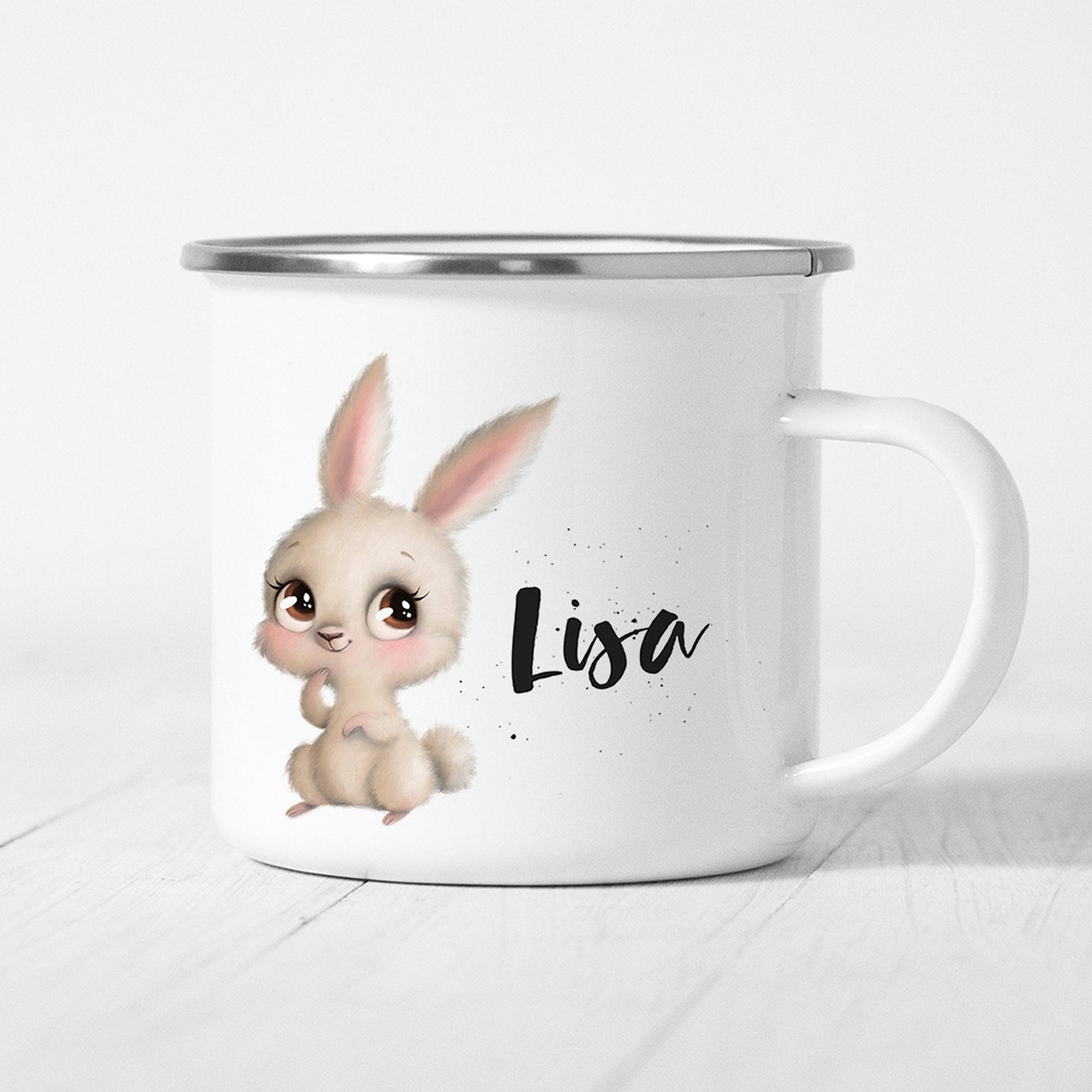 Hase Tasse Emaille Personalisiert Hasenbaby Häschen Kinder Becher Namensgeschenk Geschenk