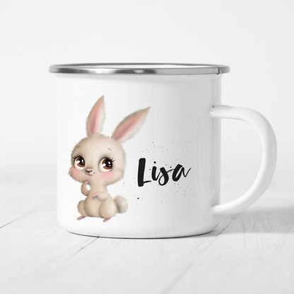 Hase Tasse Emaille Personalisiert Hasenbaby Häschen Kinder Becher Namensgeschenk Geschenk