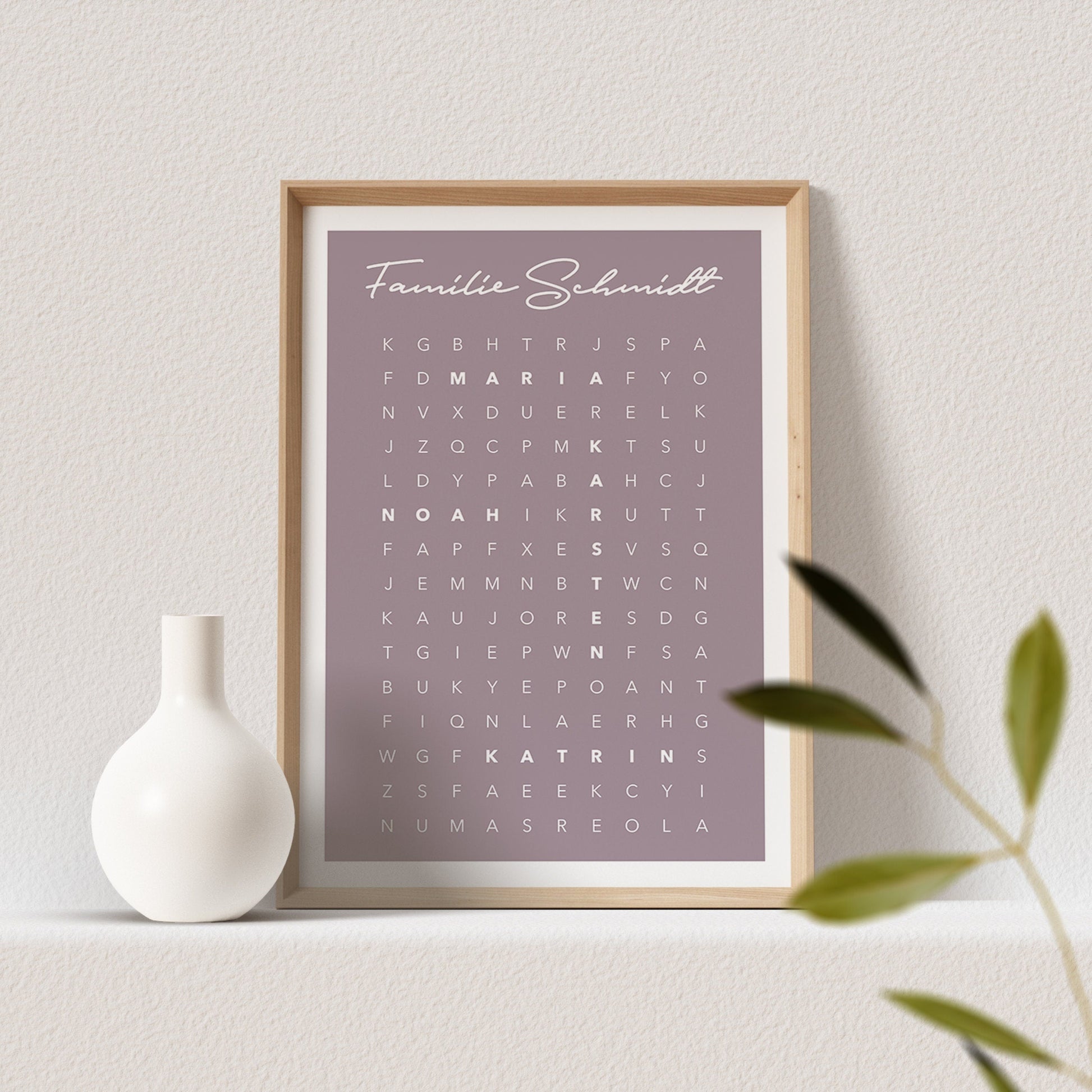 Suchsel Familienposter Personalisiert Familie Poster Buchstabenrätsel Kreuzworträtsel Bild Geschenk | Farbe nach Wunsch