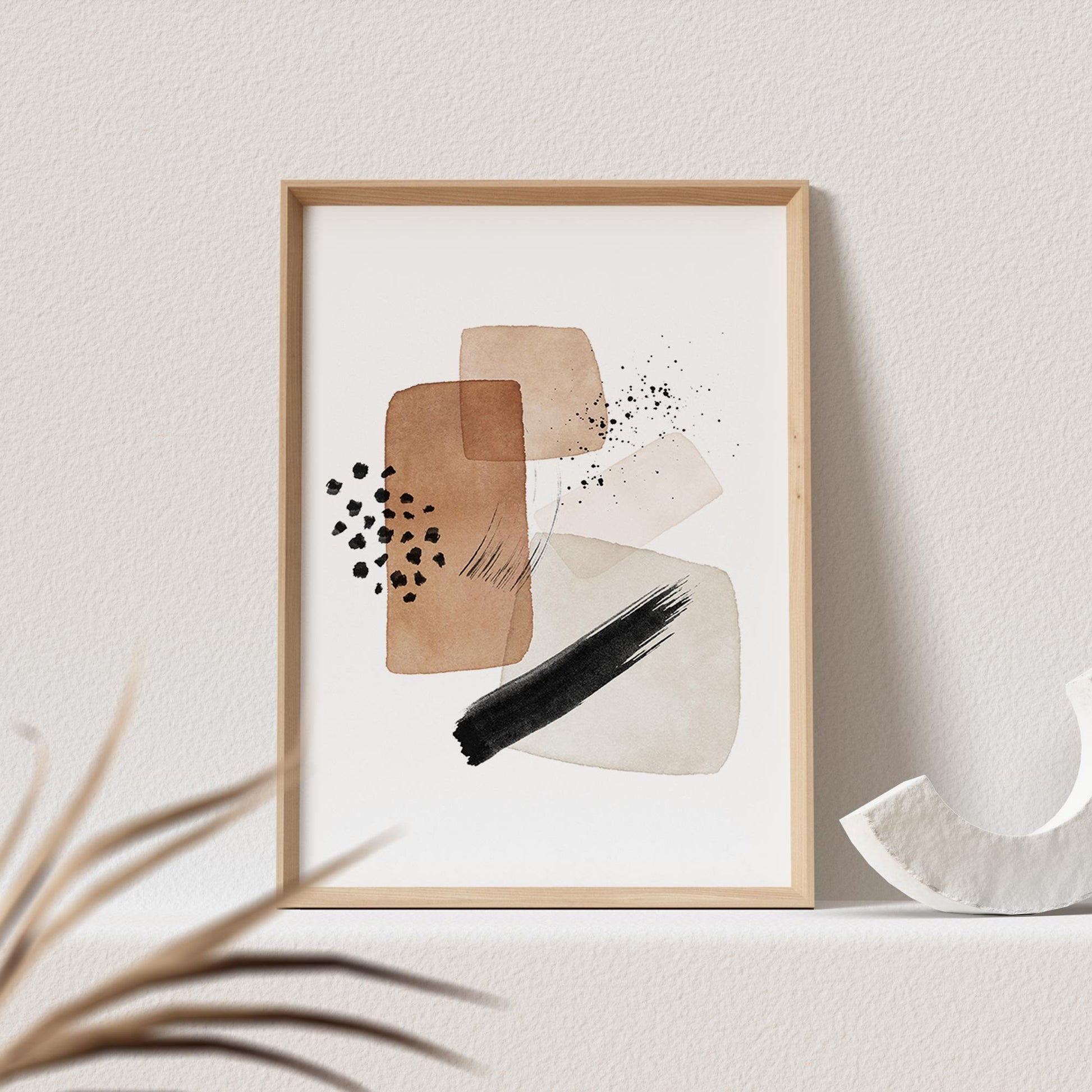 Abstrakte Kunst Poster Beige Boho Minimalistische Formen Print Bild Wandkunst Wanddeko