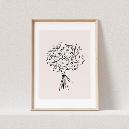 Boho Wanddekoration Abstrakter Kunstdruck in Beige mit Blumenstrauß Floraler Print Bild Wandkunst Wanddeko