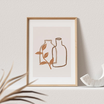 Boho Wanddekoration Poster Vasen Pflanze Abstrakter Kunstdruck in Beige Minimalistischer Print Bild Wandkunst Wanddeko