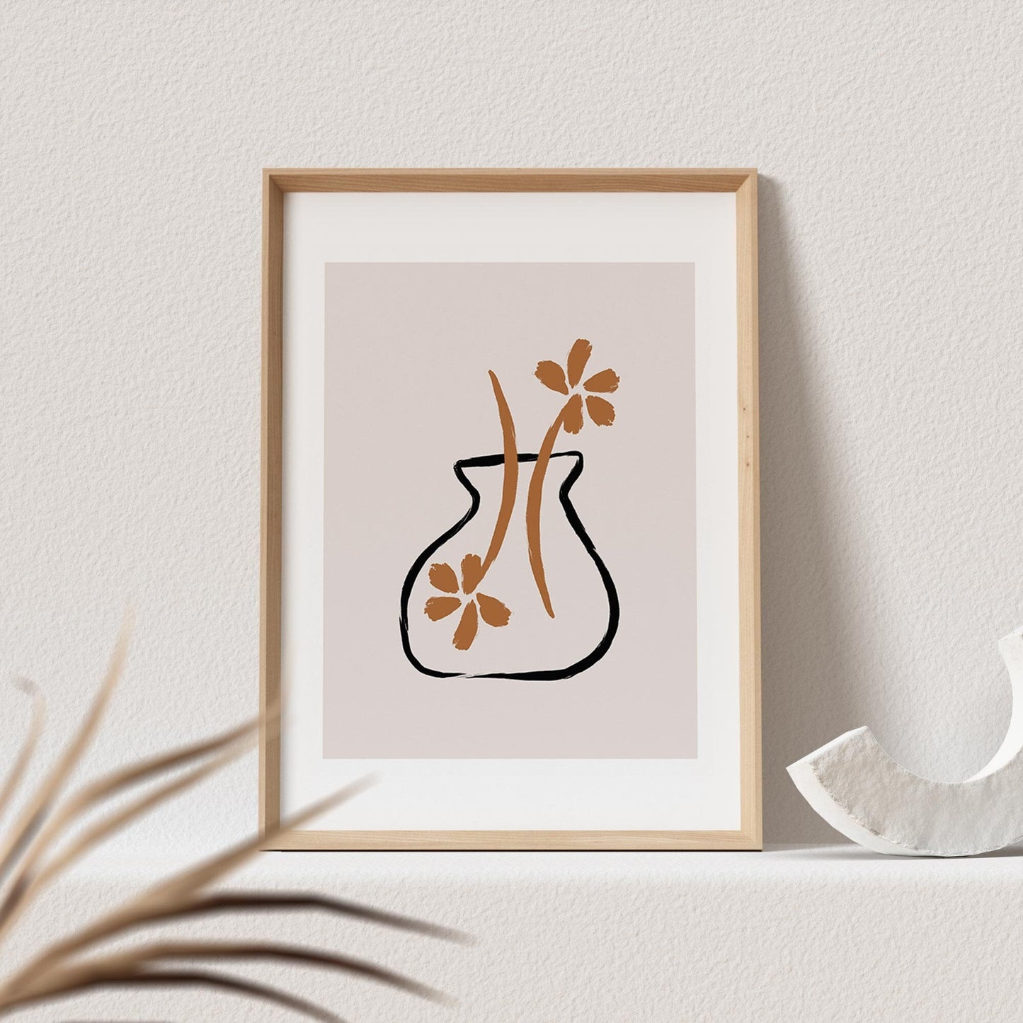 Boho Wanddekoration Poster Blumenvase Abstrakter Kunstdruck in Beige Minimalistischer Print Bild Wandkunst Wanddeko