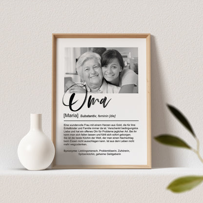 Fotogeschenk Oma Definition Poster Mit Foto Personalisiert Großmutter Bild Fotoposter Oma Geschenk Geburtstag