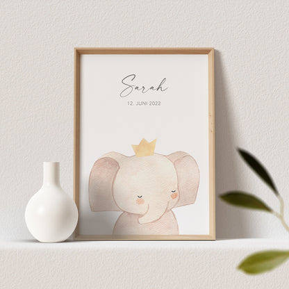 Geburtsposter Elefant Kinderzimmerdeko Babyzimmer Deko Poster Bild Babyparty Geschenk Zur Geburt