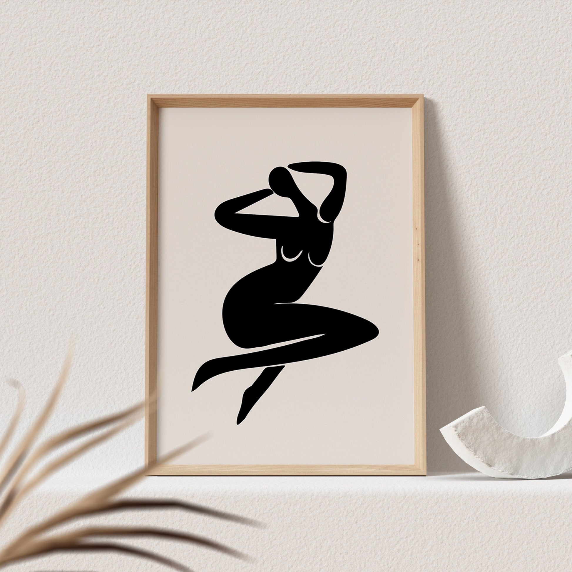 Liegende Frau Line Art Poster Beige Abstrakte Frau Sinnlich Erotisch Wandbild Wohnzimmer Schlafzimmer Deko Boho Print