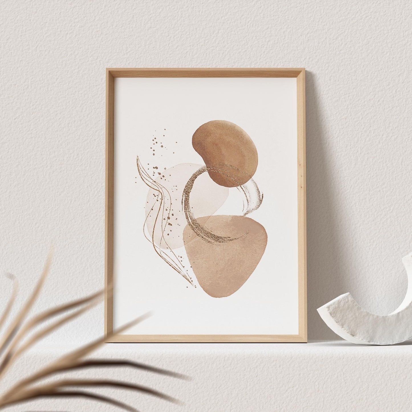 Abstrakte Kunst Poster Beige Boho Minimalistische Formen Print Bild Wandkunst Wanddeko