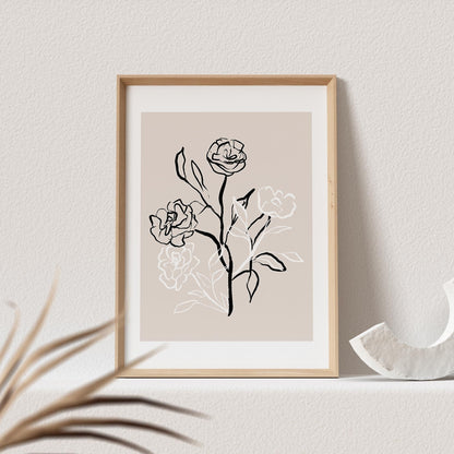 Boho Wanddekoration Abstrakter Kunstdruck in Beige mit Blumen Floraler Print Bild Wandkunst Wanddeko