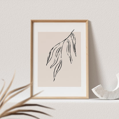 Boho Wanddekoration Abstrakter Kunstdruck in Beige mit Ast und Blätter Floraler Print Bild Wandkunst Wanddeko