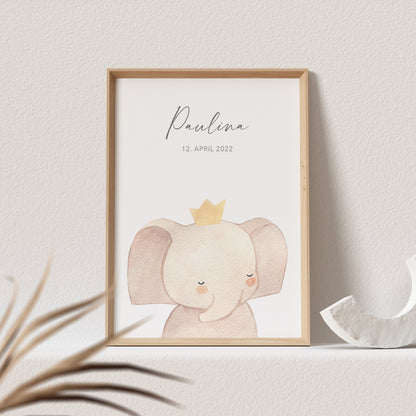 Geburtsposter Elefant Kinderzimmerdeko Babyzimmer Deko Poster Bild Babyparty Geschenk Zur Geburt