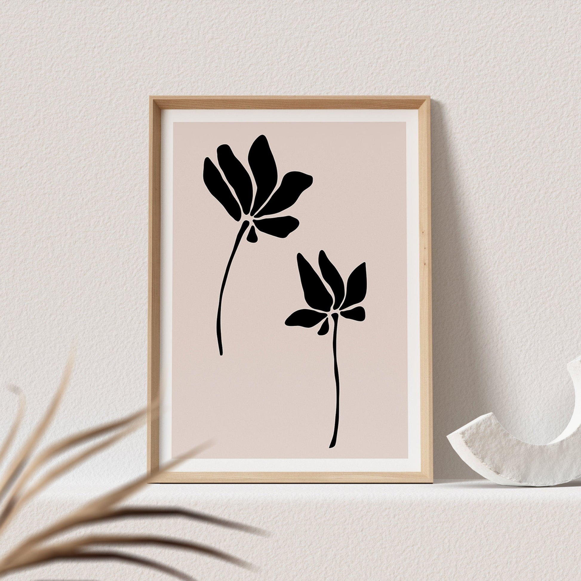 Blumen Bild Line Art Poster Beige Boho Abstrakte Kunst Minimalistisch Floraler Kunstdruck