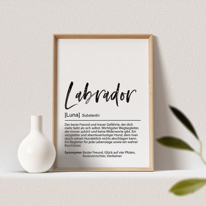 Labrador Geschenk Hundeposter Personalisiert Hundebild Definition Hunde Geschenk für Hundebesitzer (OHNE RAHMEN)