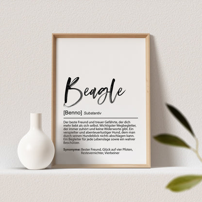 Beagle Geschenk Hundeposter Personalisiert Hundebild Definition Hunde Geschenk für Hundebesitzer (OHNE RAHMEN)