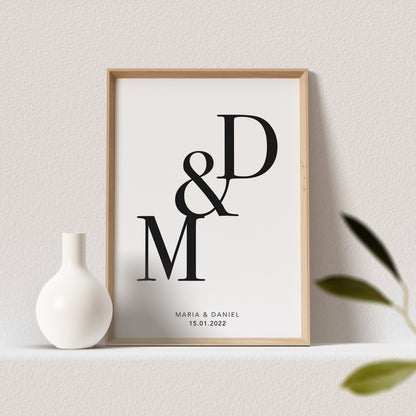 Initialen Poster Personalisiert Jahrestag Geschenk Liebesposter Hochzeitsposter Hochzeitstag Geschenk (OHNE RAHMEN)