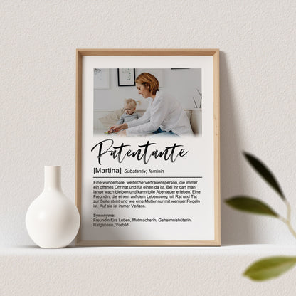 Patentante Definition Poster Mit Foto Personalisierbar Geschenk zur Taufe (OHNE RAHMEN)