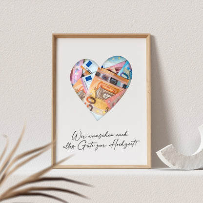 Hochzeit Geldgeschenk Personalisierbar Herz mit Spruch Hochzeitsposter Hochzeitsgeschenk (OHNE RAHMEN)