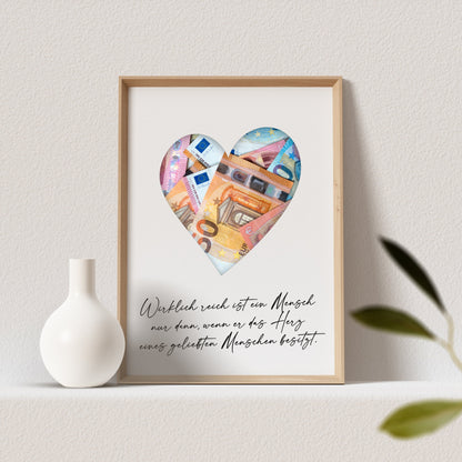 Hochzeit Geldgeschenk Personalisierbar Herz mit Spruch Hochzeitsposter Hochzeitsgeschenk (OHNE RAHMEN)