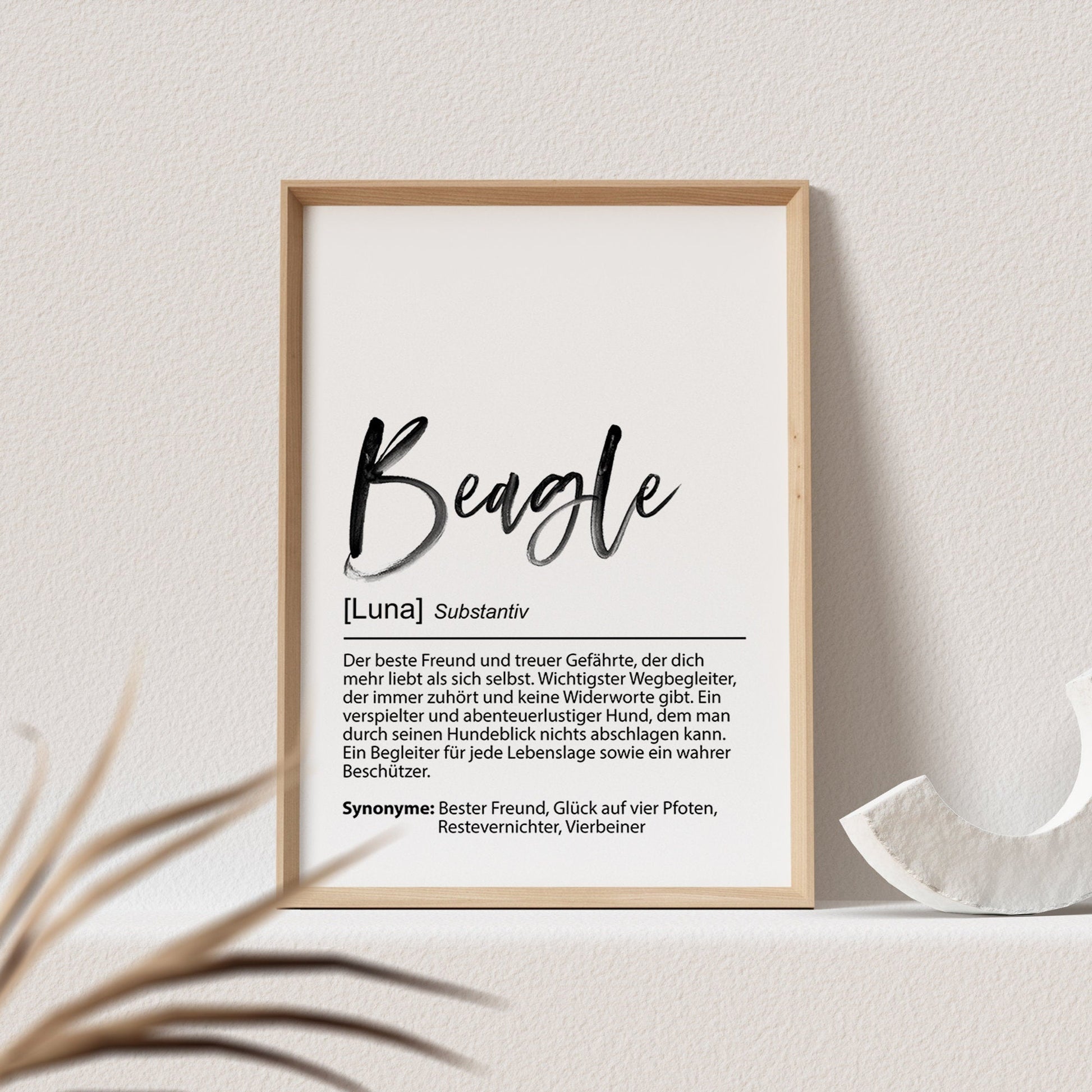 Beagle Geschenk Hundeposter Personalisiert Hundebild Definition Hunde Geschenk für Hundebesitzer (OHNE RAHMEN)