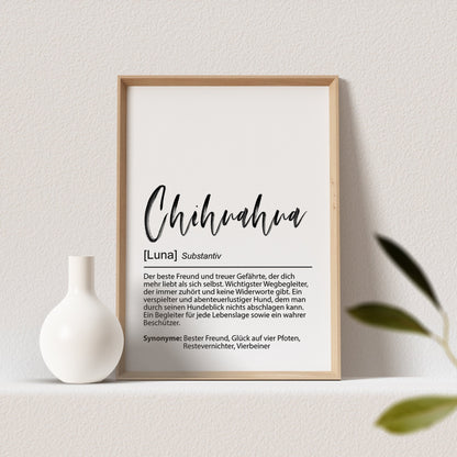 Chihuahua Geschenk Hundeposter Personalisiert Hundebild Definition Hunde Geschenk für Hundebesitzer (OHNE RAHMEN)