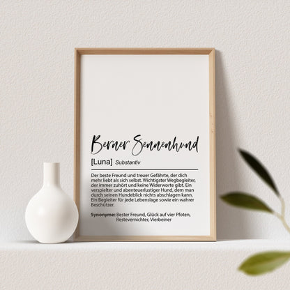 Berner Sennenhund Geschenk Hundeposter Personalisiert Hundebild Definition Hunde Geschenk für Hundebesitzer (OHNE RAHMEN)
