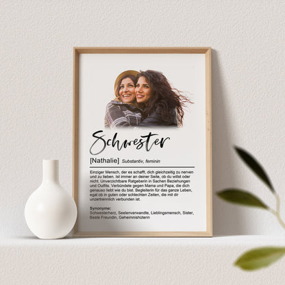 Schwester Definition Poster Mit Foto Personalisiert Geschenk Geburtstag (OHNE RAHMEN)