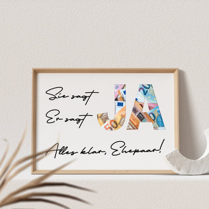 Hochzeitsgeschenk Hochzeitsposter Personalisierbar Geldgeschenk Hochzeit Poster JA Geschenk Hochzeit (OHNE RAHMEN)
