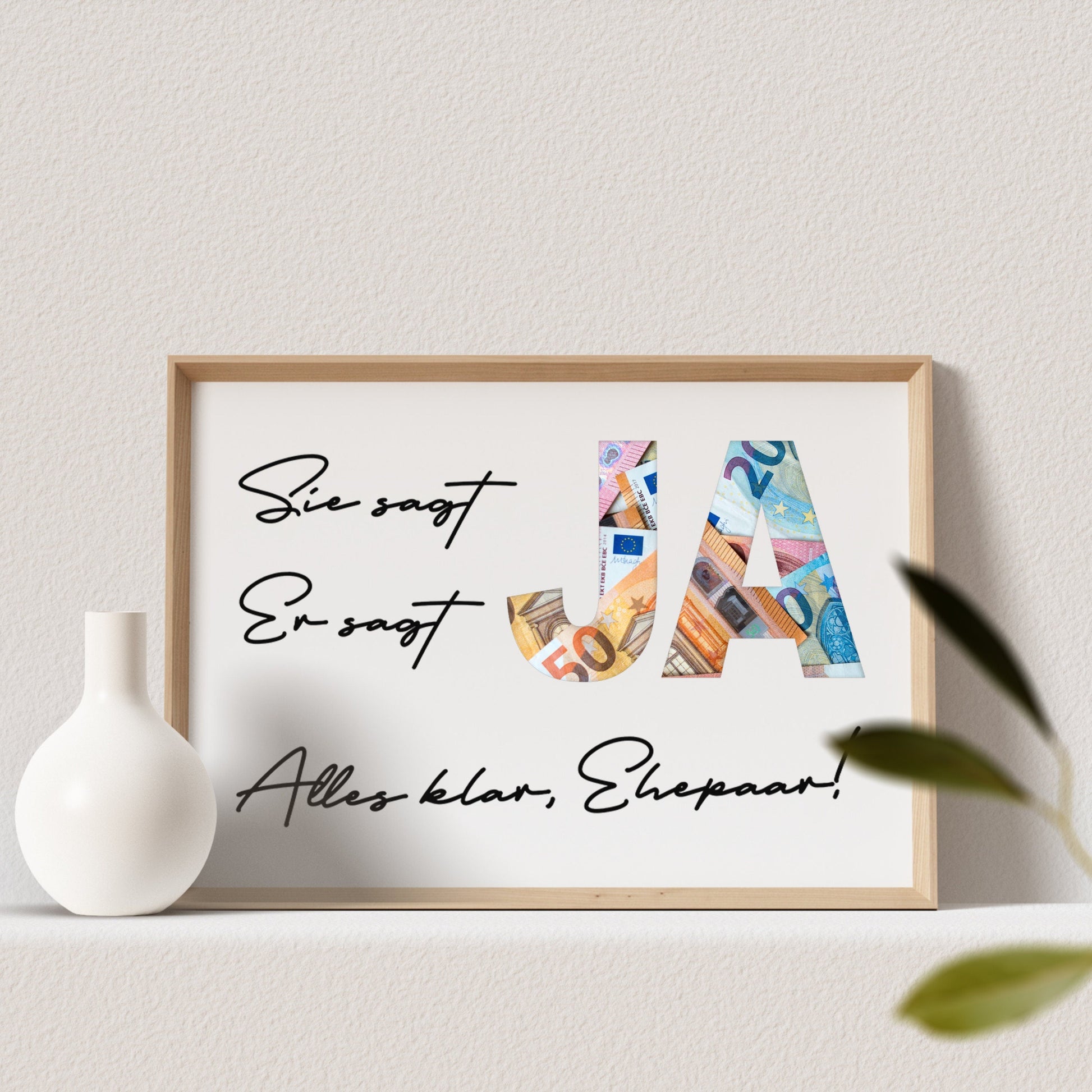 Hochzeitsgeschenk Hochzeitsposter Personalisierbar Geldgeschenk Hochzeit Poster JA Geschenk Hochzeit (OHNE RAHMEN)