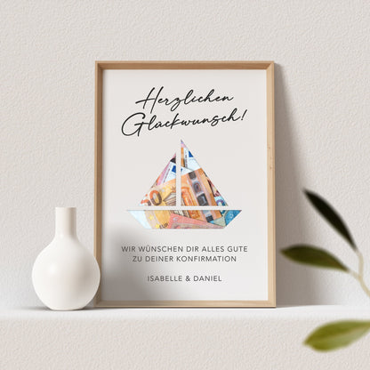 Geldgeschenk Konfirmation Personalisiert Poster Segelboot Bild Geld Geschenk (OHNE RAHMEN)