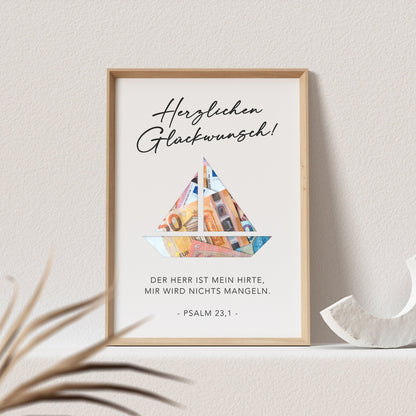 Geldgeschenk Konfirmation Personalisiert Poster Segelboot Bild Geld Geschenk (OHNE RAHMEN)