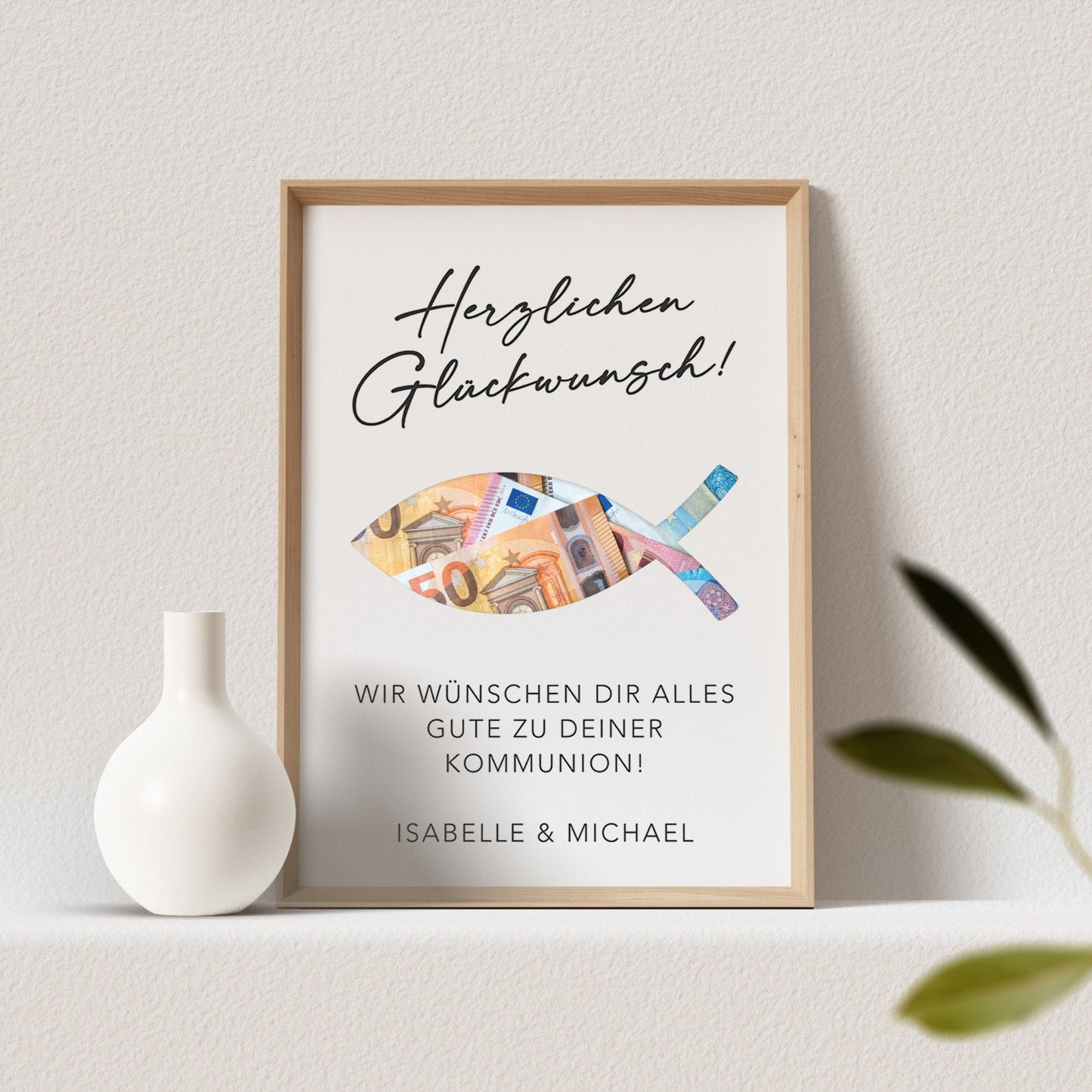 Geldgeschenk Kommunion Personalisiert Poster Fisch Bild Geld Geschenk (OHNE RAHMEN)