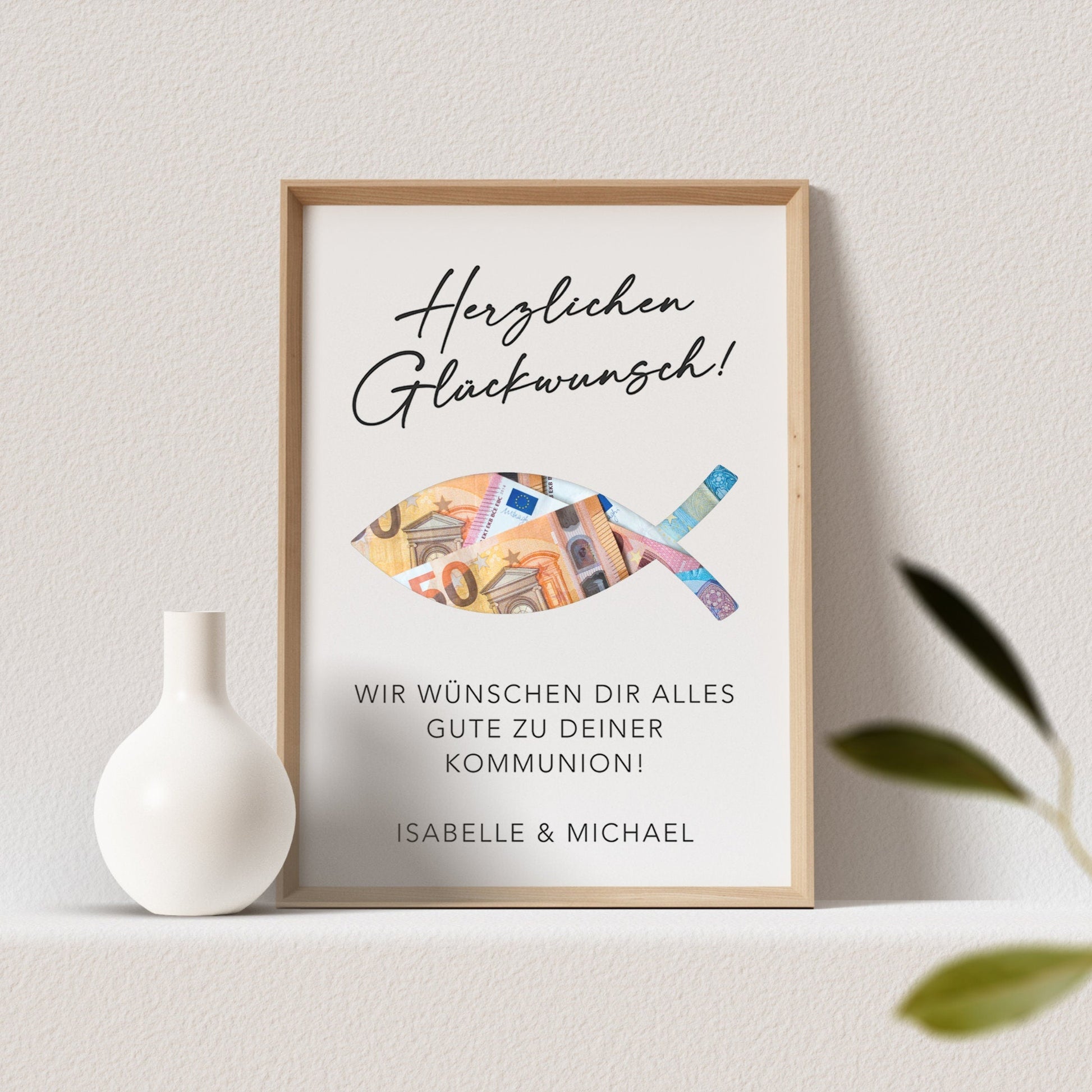 Geldgeschenk Kommunion Personalisiert Poster Fisch Bild Geld Geschenk (OHNE RAHMEN)