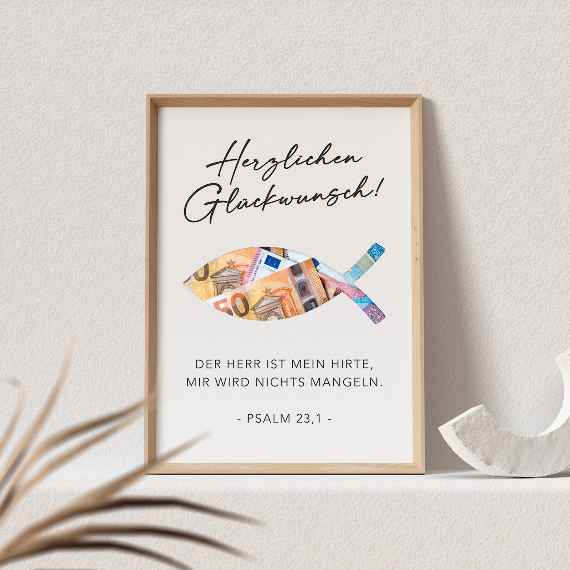 Geldgeschenk Kommunion Personalisiert Poster Fisch Bild Geld Geschenk (OHNE RAHMEN)