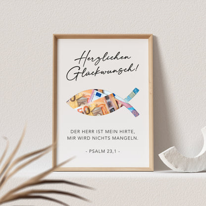 Geldgeschenk Kommunion Personalisiert Poster Fisch Bild Geld Geschenk (OHNE RAHMEN)