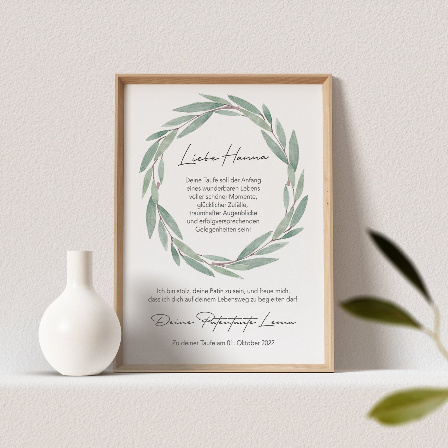 Patenbrief Eukalyptus Taufe Patentante Taufpate Poster Personalisiert Geschenk Für Mein Patenkind (OHNE RAHMEN)