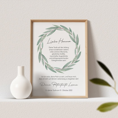 Patenbrief Eukalyptus Taufe Patentante Taufpate Poster Personalisiert Geschenk Für Mein Patenkind (OHNE RAHMEN)