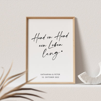 Hochzeitsgeschenk Hochzeitsposter "Hand In Hand Ein Leben Lang" Bild Hochzeit Personalisierbar Hochzeitstag (OHNE RAHMEN)