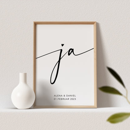Ja Bild Hochzeit Hochzeitsgeschenk Poster Personalisiert Hochzeitsposter Namen Hochzeitstag Geschenk (OHNE RAHMEN)