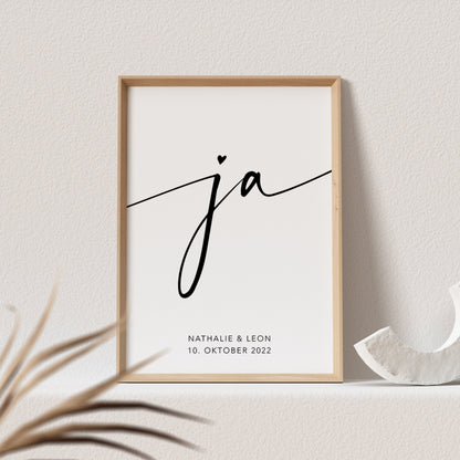 Ja Bild Hochzeit Hochzeitsgeschenk Poster Personalisiert Hochzeitsposter Namen Hochzeitstag Geschenk (OHNE RAHMEN)
