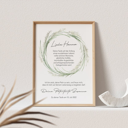 Patenbrief Taufe Patentante Taufpate Poster Personalisiert Geschenk Für Mein Patenkind (OHNE RAHMEN)