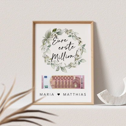 Eure Erste Million Hochzeit Poster Geldgeschenk Personalisierbar Hochzeitsgeschenk (OHNE RAHMEN)