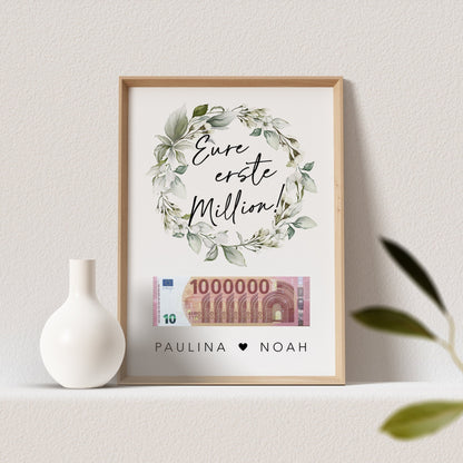 Eure Erste Million Hochzeit Poster Geldgeschenk Personalisierbar Hochzeitsgeschenk (OHNE RAHMEN)