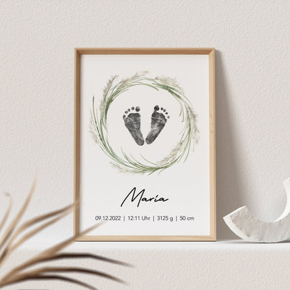 Geburtsposter Fußabdruck Baby Poster Personalisiert Bild 1. Geburtstag Geschenk Zur Geburt (OHNE RAHMEN)