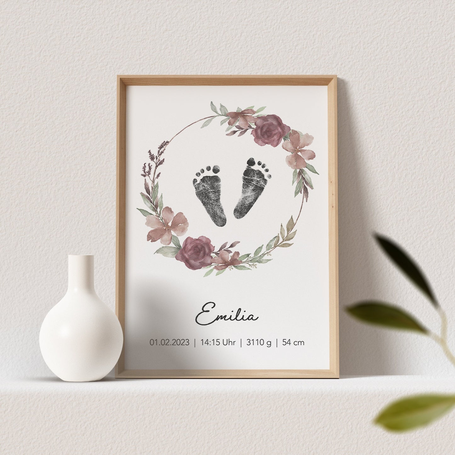 Geburtsposter Fußabdruck Mädchen Baby Poster Personalisiert Bild 1. Geburtstag Geschenk Zur Geburt (OHNE RAHMEN)