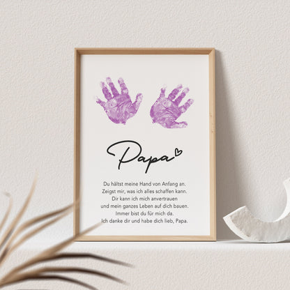 Handabdruck Papa Geschenk Poster Bild Vatertagsgeschenk Baby Personalisiert (OHNE RAHMEN)