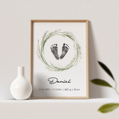 Geburtsposter Fußabdruck Baby Poster Personalisiert Bild 1. Geburtstag Geschenk Zur Geburt (OHNE RAHMEN)