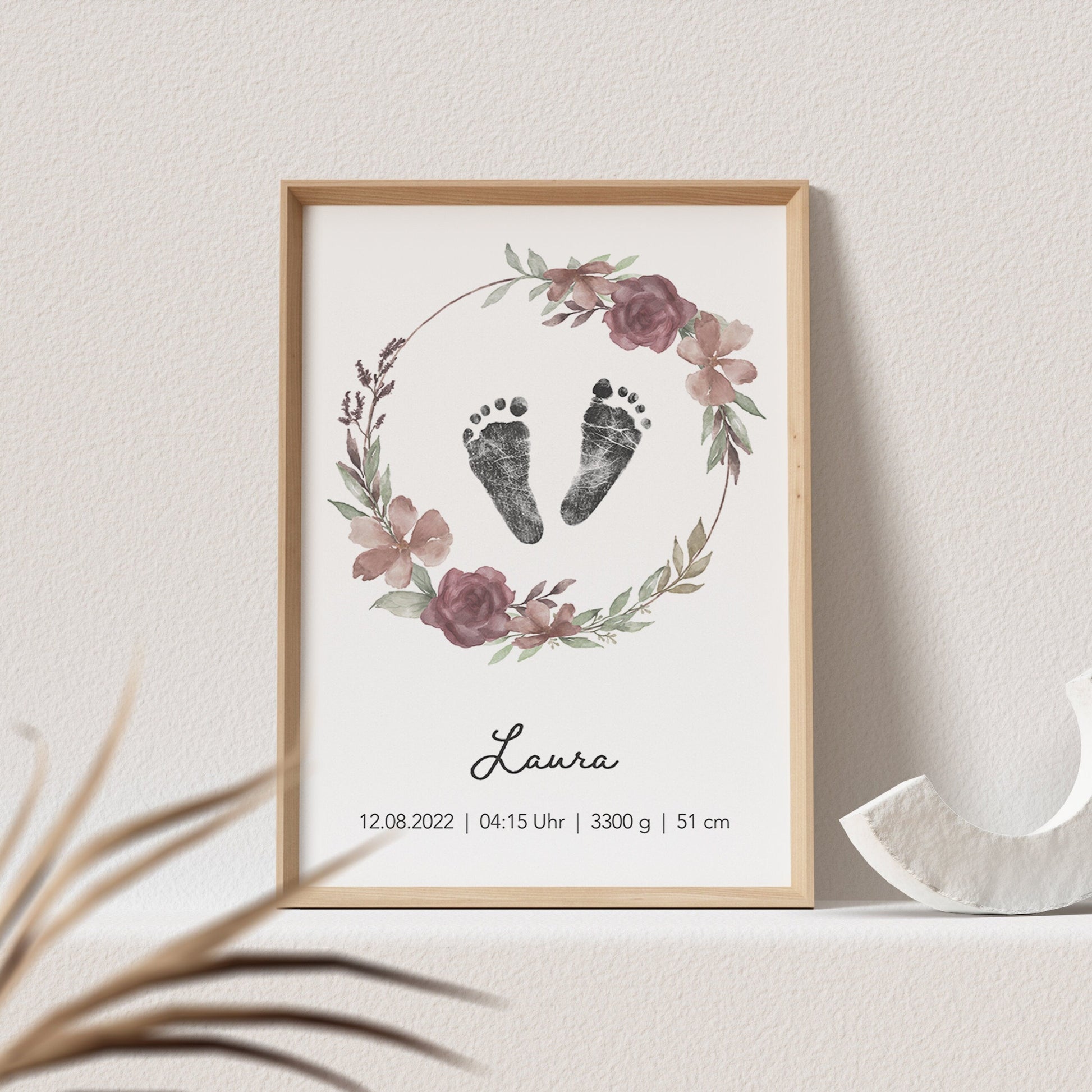 Geburtsposter Fußabdruck Mädchen Baby Poster Personalisiert Bild 1. Geburtstag Geschenk Zur Geburt (OHNE RAHMEN)