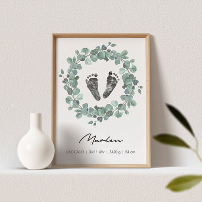 Geburtsposter Fußabdruck Baby Poster Personalisiert Bild 1. Geburtstag Geschenk Zur Geburt (OHNE RAHMEN)