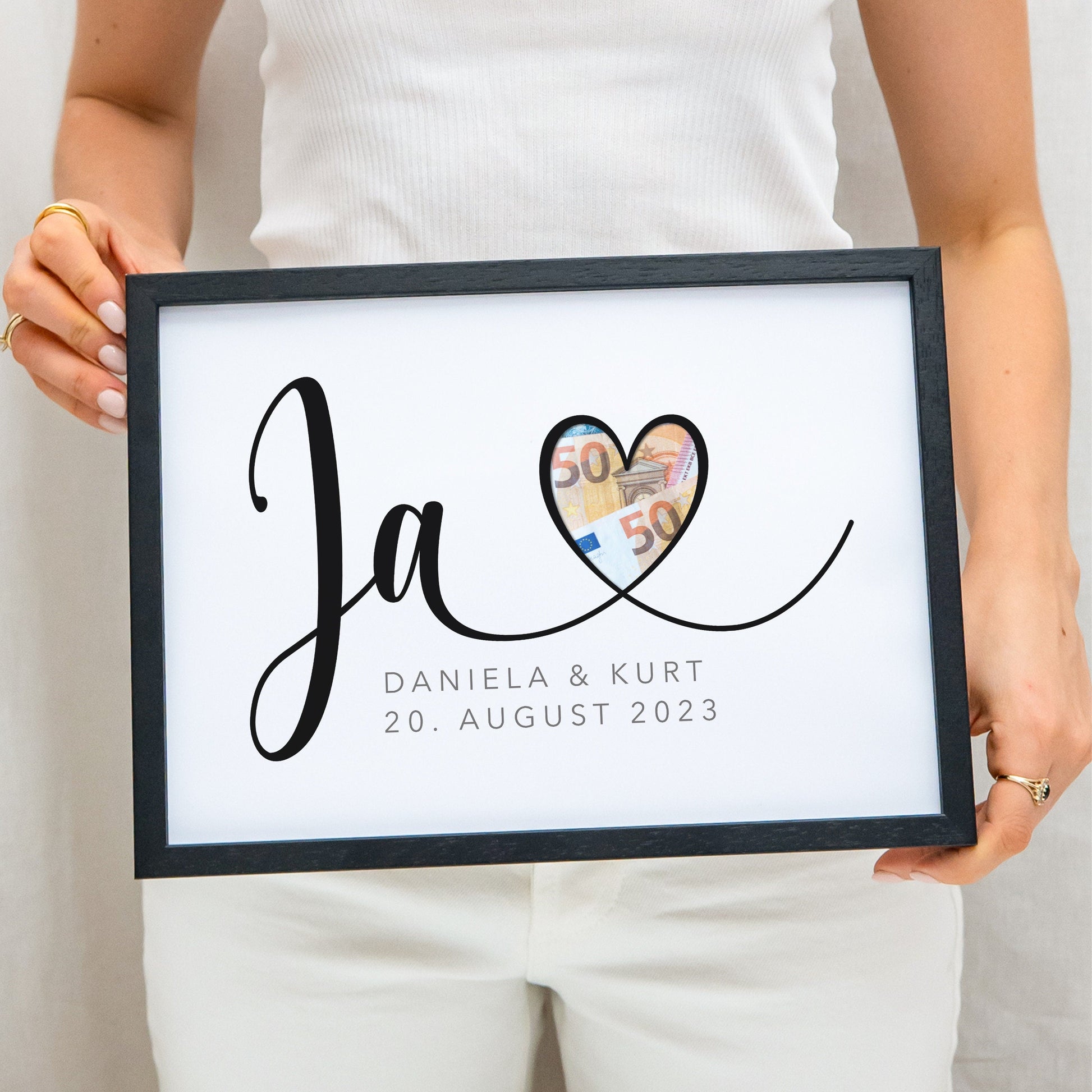 Hochzeitsgeschenk Geldgeschenk Zur Hochzeit Personalisierbares Poster "JA" Geld Geschenk